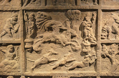 Mithras the hunter represented on horseback galloping to the right and shooting arrows, two-sided relief on pivot with side-panels, Museum Schloss Fechenbach, Dieburg, Germany