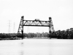 Truss Railroad Lift Bridge over Cedar Bayou, south of Spur 55, Baytown, Texas 0425091059BW