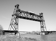 Truss Railroad Lift Bridge over Cedar Bayou, south of Spur 55, Baytown, Texas 0228101449BW