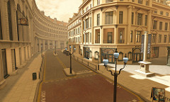 cool realistic city scape in warm lighting streets cars