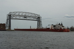 The integated tug and barge Presque Isle departs the Duluth Harbor