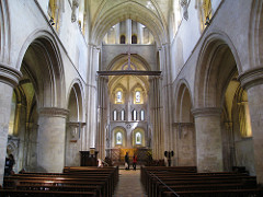 The nave facing east, the late Norman church of the Hospital of St Cross and Almshouse of Noble Poverty, Winchester, England