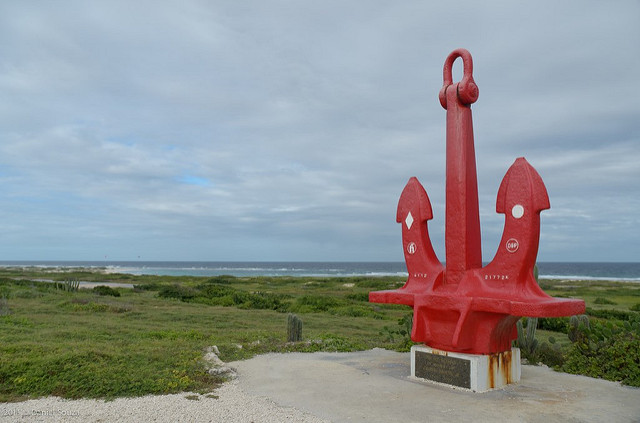 Anchor at the entrance of Seroe Colorado, San Nicholas - Monument to All Seamen and in memory of Charlie Brouns Jr.