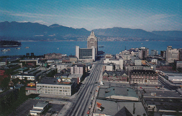 Postcard: Burrard Street North to Vancouver Harbour, c.1957