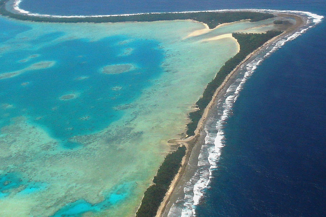 Aerial view of Tuvalu’s capital, Funafuti, 2011. Tuvalu is a remote country of low lying atolls, making it vulnerable to climate change. Photo: Lily-Anne Homasi / DFAT
