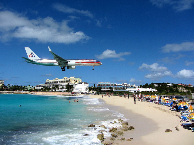 American Airlines Plane Looming Over Maho Beach