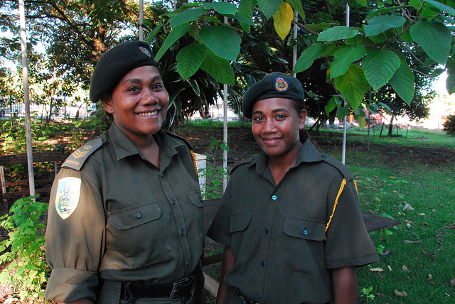 The newly modernised Correctional Services of Solomon Islands is providing a popular career choice for Solomon Islanders such as inspector Catherine Kere (left) and and finance data officer, Martha Alabae (right). Solomon Islands 2009.  Photo: RAMSI