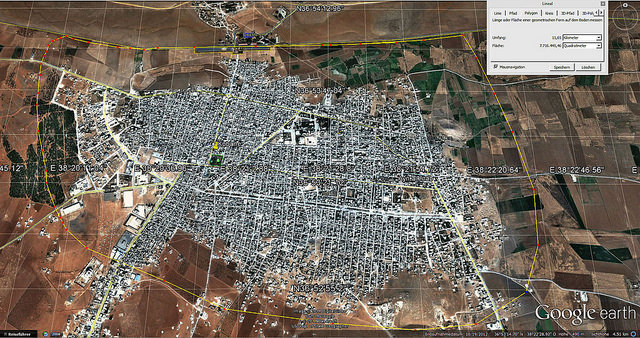 Besieged Kobanê عين العرب‎ provided by Google earth