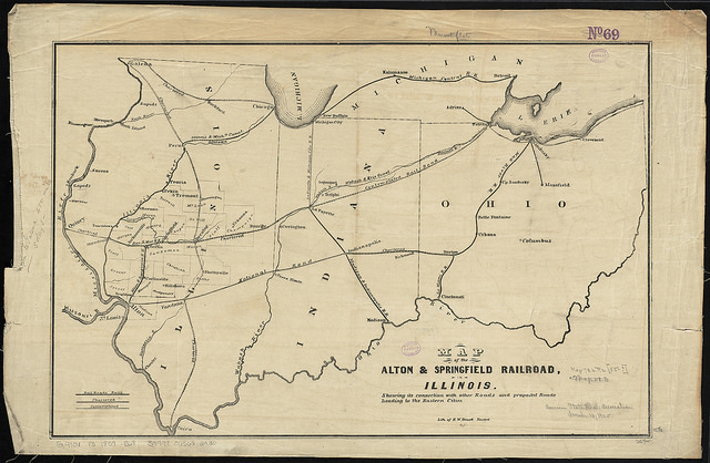 Map of the Alton & Springfield railroad, in Illinois : showing its connection with other roads and proposed roads leading to the eastern cities