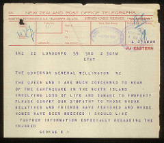1931 Hawkes Bay Earthquake - Telegram from King George V