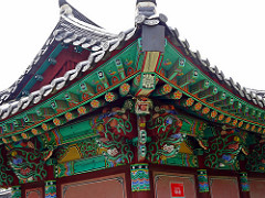 Roof closeup of temple Jinju fortress Korea
