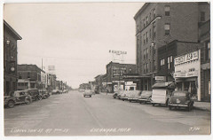 Ludington Street at 7th, Escanaba, Michigan, rppc. 1940s.