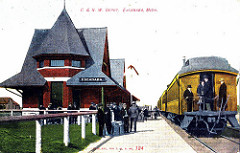 C. & N. W. Depot, Escanaba, Michigan. Postmarked November 18, 1908.