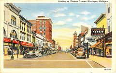 Looking Up Western Avenue, Muskegon, Michigan, 1941.