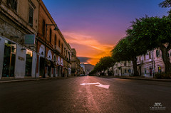 Sunrise at street in Trapani, Sicily (Italy)