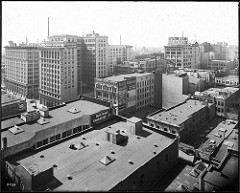 View of downtown Los Angeles, between 6th and 7th Street looking west from the top of a building at Los Angeles Street (or Main Street?), ca.1917 (CHS-5720)